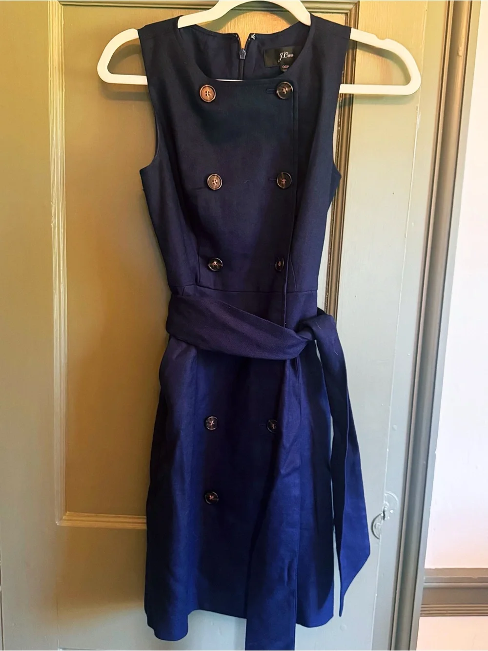 J Crew Double Breasted Linen Blend Dress Navy EUC